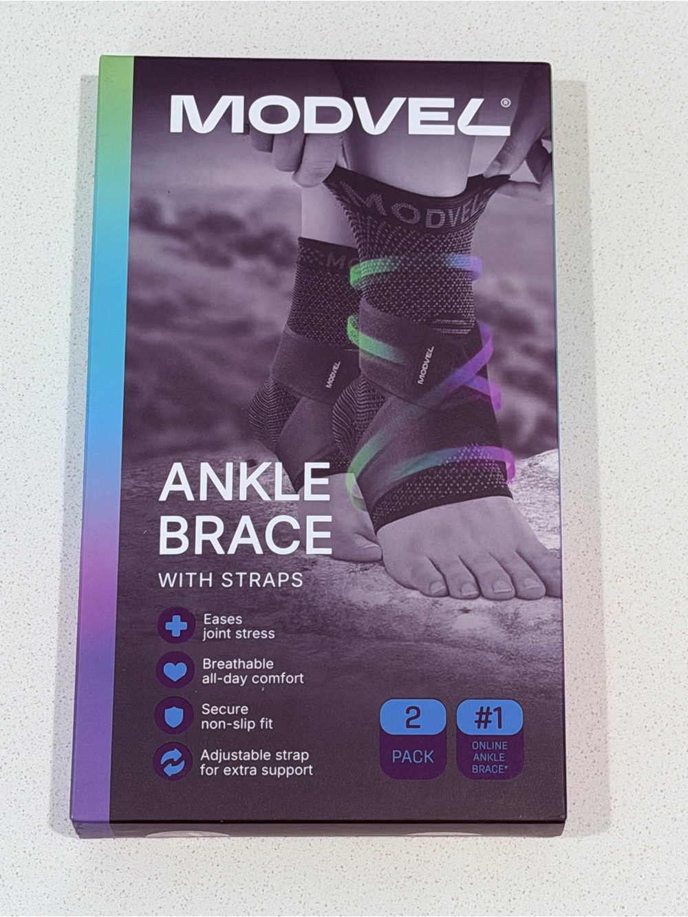 NEW MODVEL Ankle Brace w Straps 2 Pack Size Medium Compression